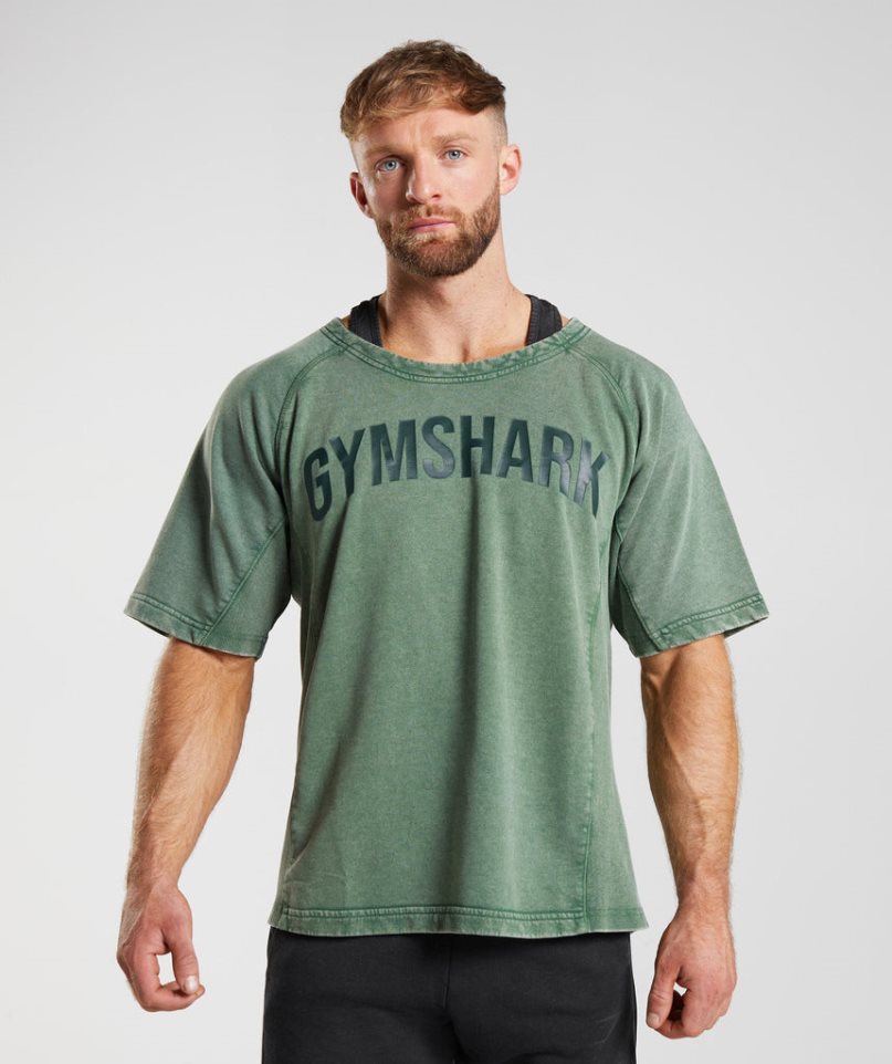 Men\'s Gymshark Power Washed Rag Top T-Shirts Green | NZ 2QMRIW